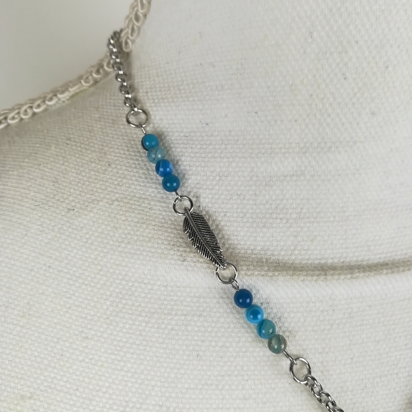 Dream catcher necklace blue striped Agate - Picture 3 of 5